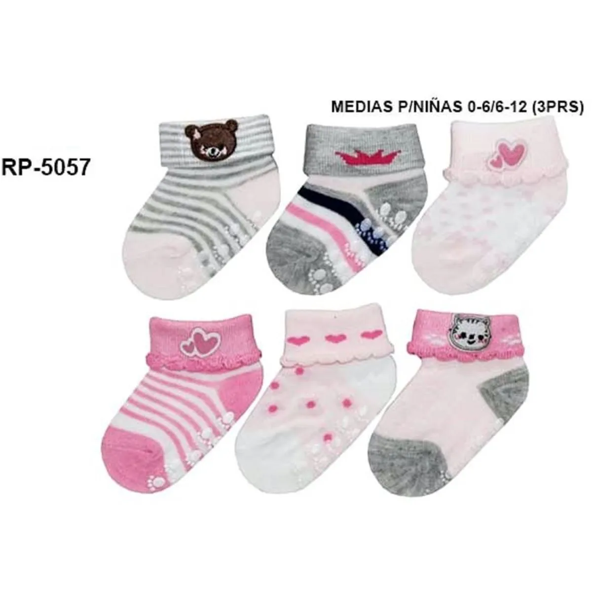VERTIGO - Medias Calcetines Set x 3 Pares Bebe Niña 0-6 / 6-12 Meses