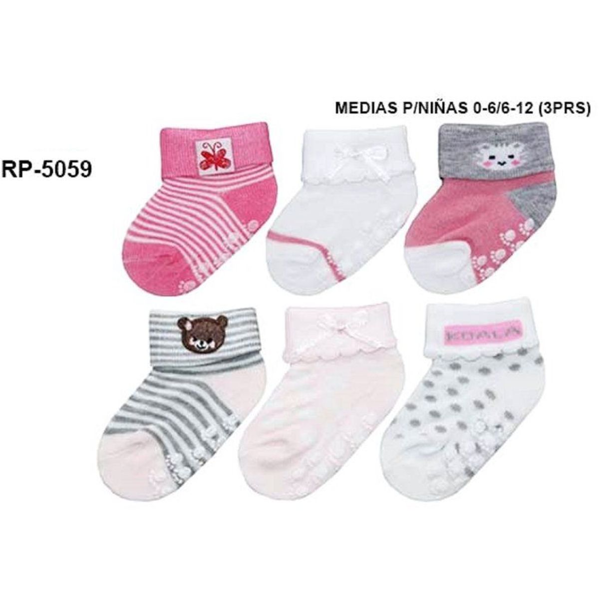 VERTIGO - Medias Calcetines Set x 3 Pares Bebe Niña 0-6 / 6-12 Meses