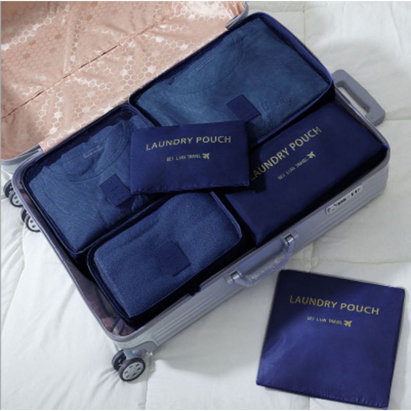 GENERICO - SET ORGANIZADOR EQUIPAJE MALETA VIAJE X6 BOLSAS AZUL OSCURO