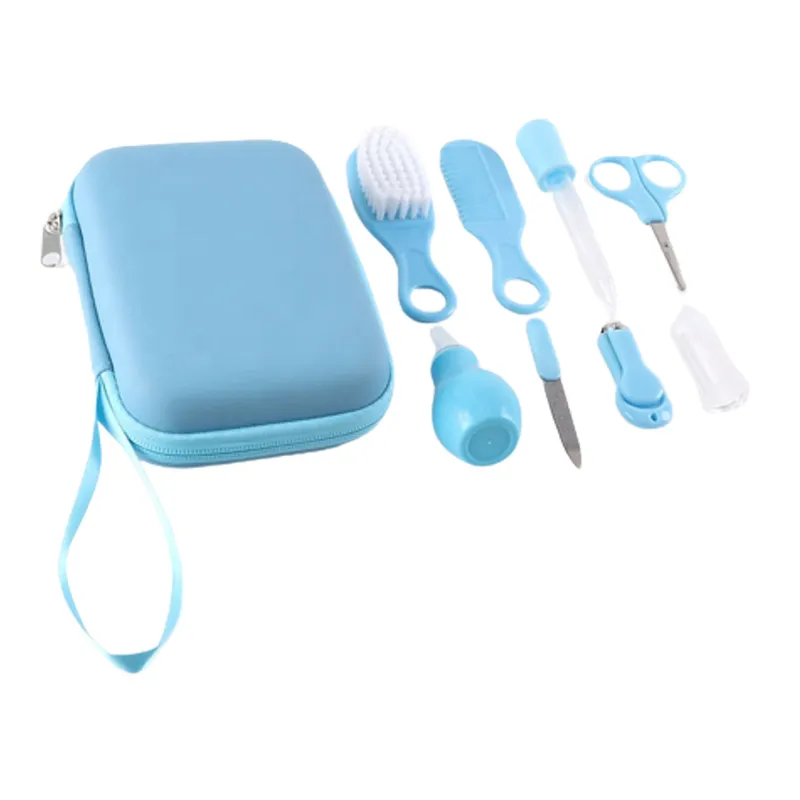 GENERICO - KIT CUIDADO ASEO CARTUCHERA BEBÉ NIÑO X 8 PIEZAS AZUL