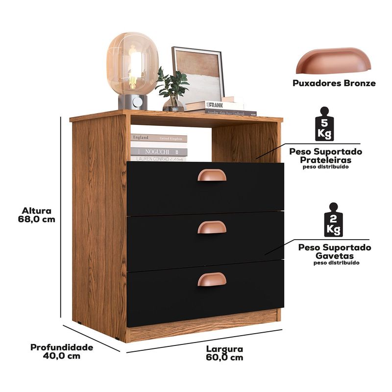 MUEBLES 2020 - Mesa de noche Zúrich NaturalNegro