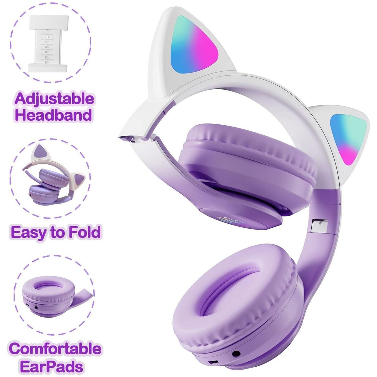 ONE PIXEL - Diadema Audífonos Orejas De Gato Ergonómica Portátil