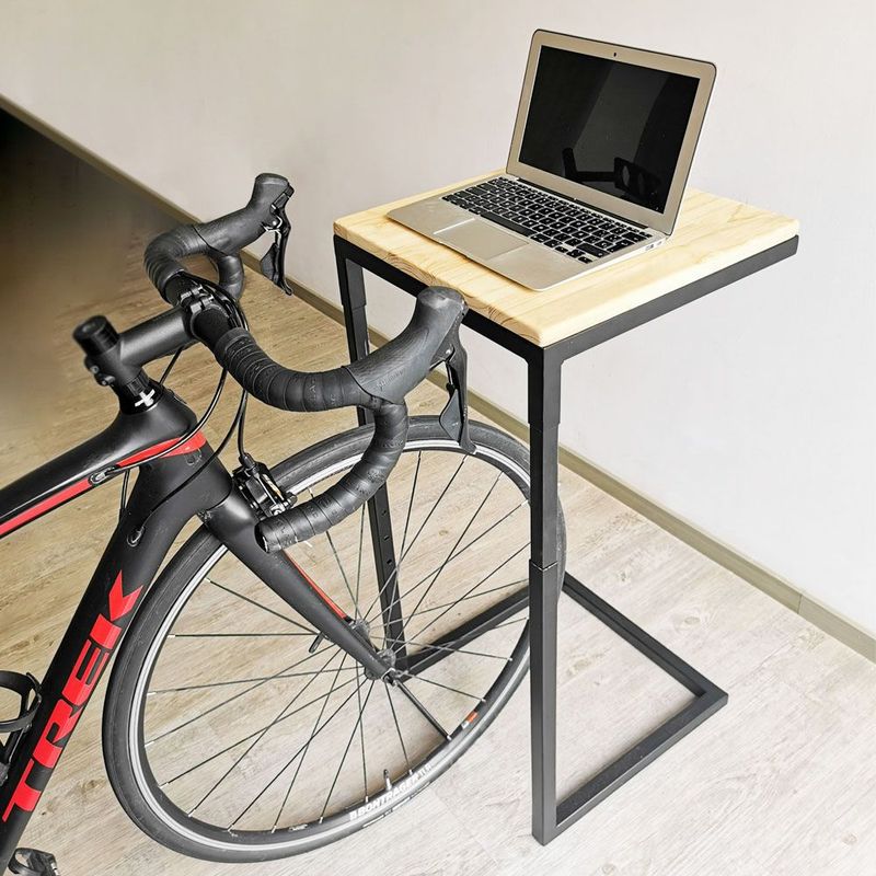 ALIK DISEÑO - Mesa Auxiliar Para Bici Metal y Madera Estilo Industrial 40x40cm Negro