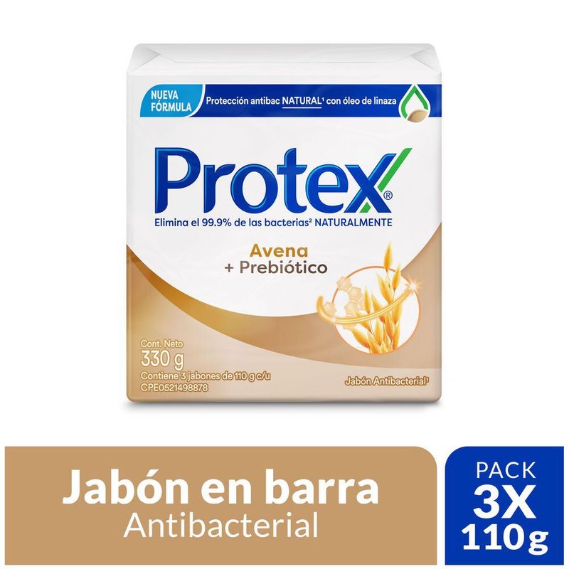 PROTEX - Jabón Antibacterial Protex Avena 110g x3und.---