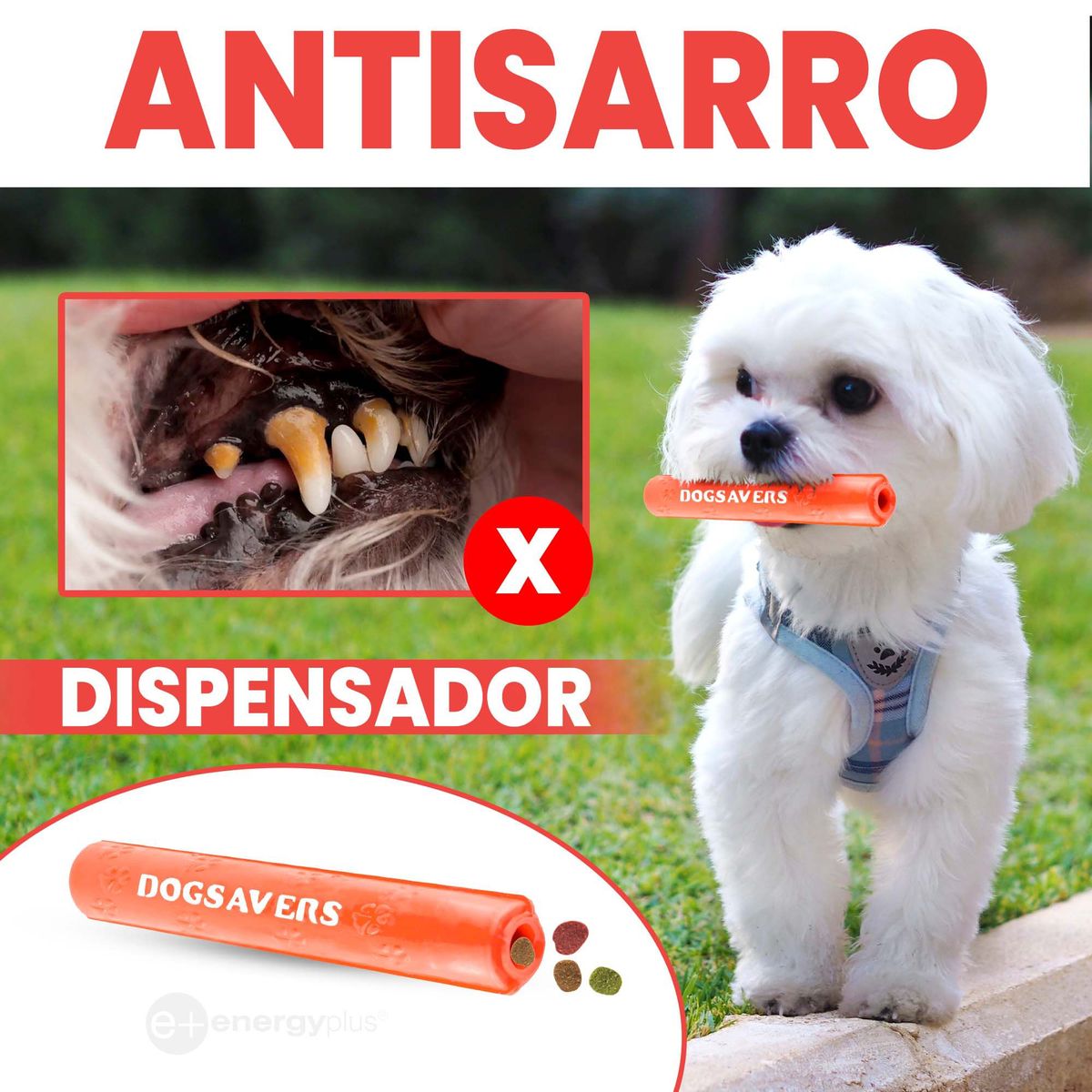 ENERGY PLUS - Juguete Bastón Rellenable Perros 21cm Goma Segura Naranja