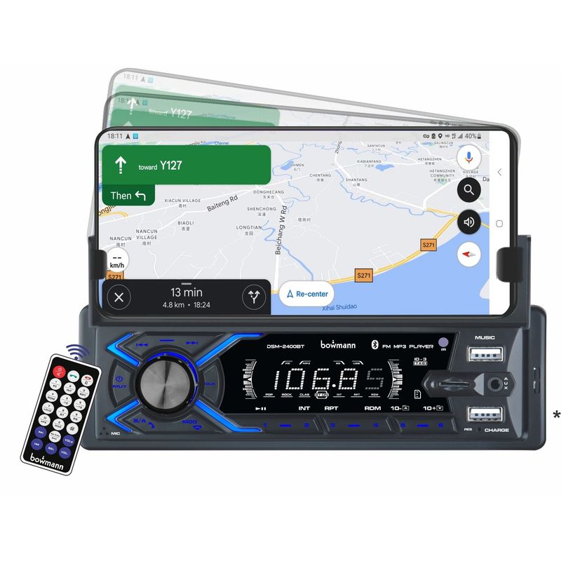 BOWMANN - Radio Carro Bluetooth Con Soporte Celular Bowmann DSM-2400BT