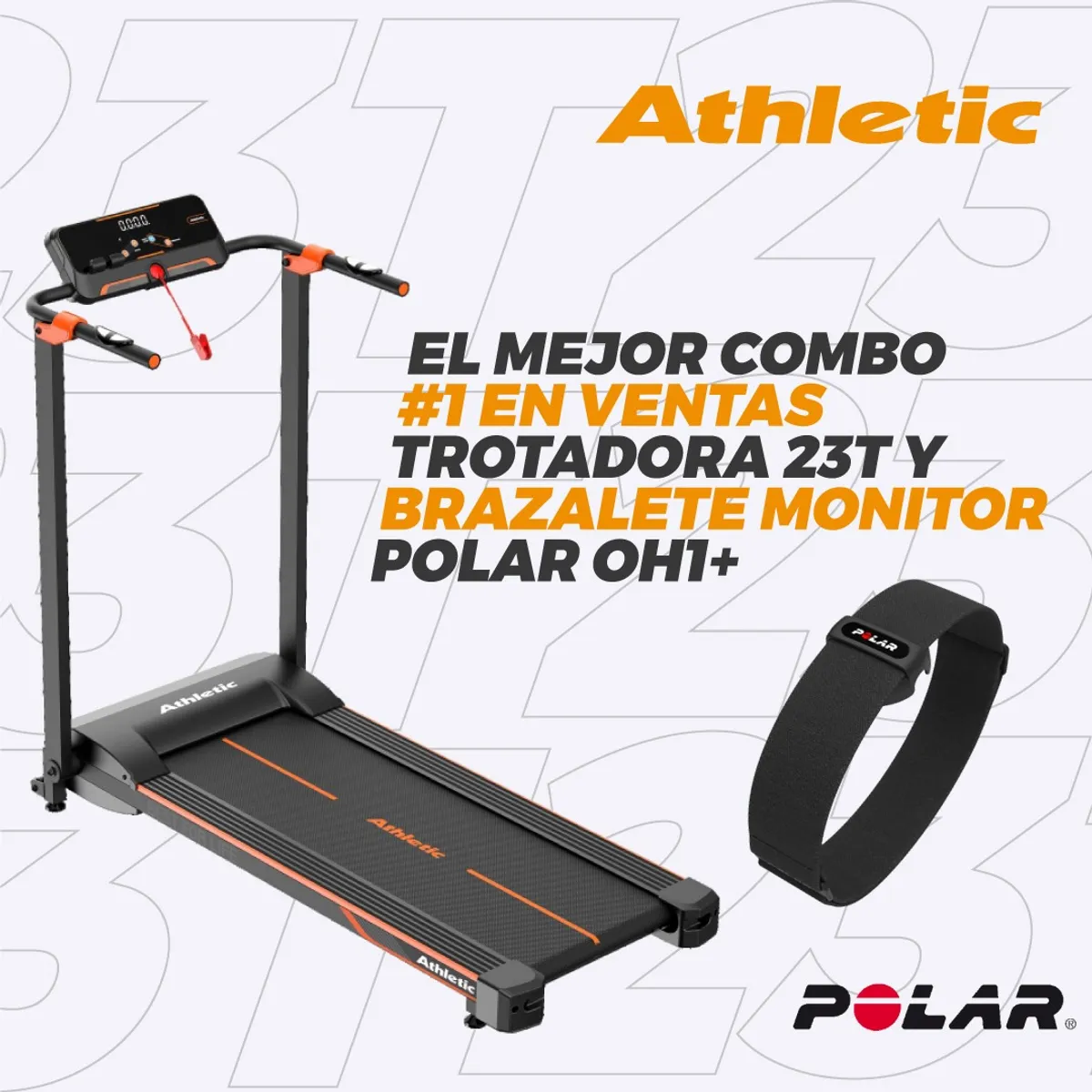 ATHLETIC - Caminadora Trotadora plegable 23T Athletic Brazalete monitor Polar OH1