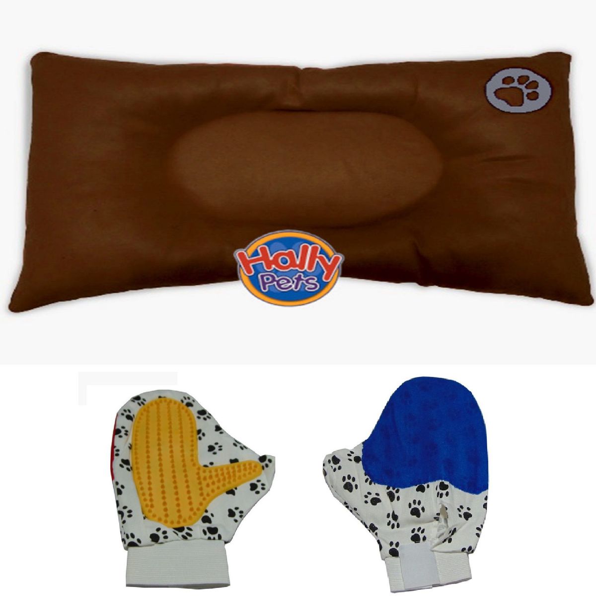 HALLY PET - Colchón Premium Grande Huella Bordada y Guante Marron