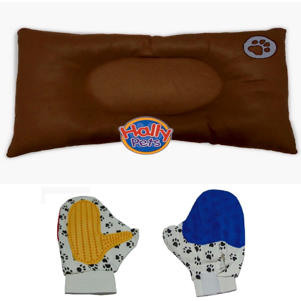 HALLY PET - Colchón Premium Grande Huella Bordada y Guante Marron