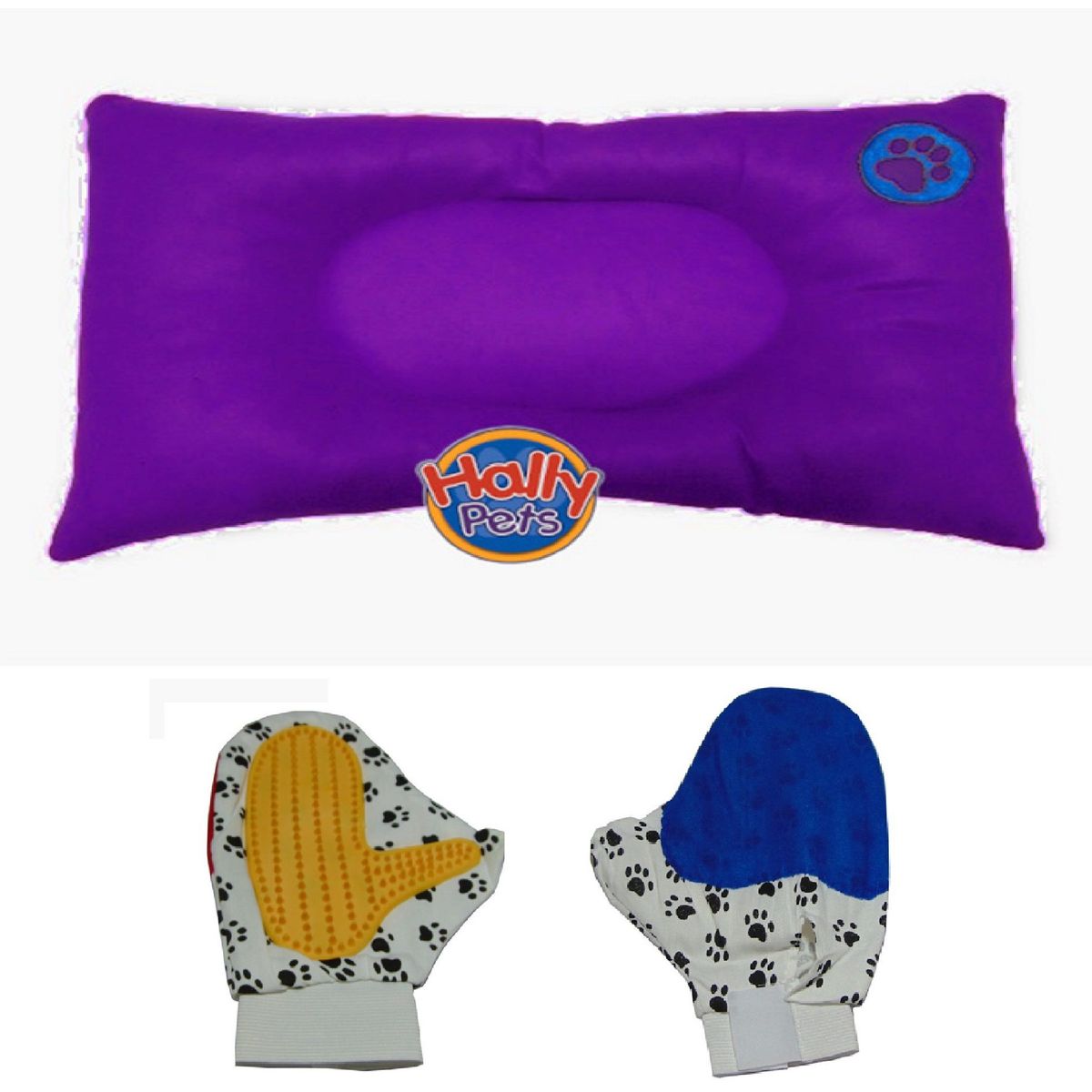 HALLY PET - Colchón Premium Grande Huella Bordada y Guante Morado