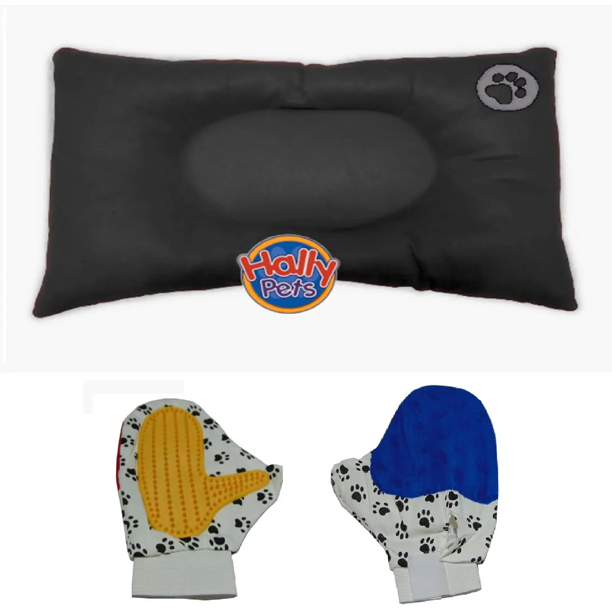 HALLY PET - Colchón Premium Grande Huella Bordada y Guante Negro
