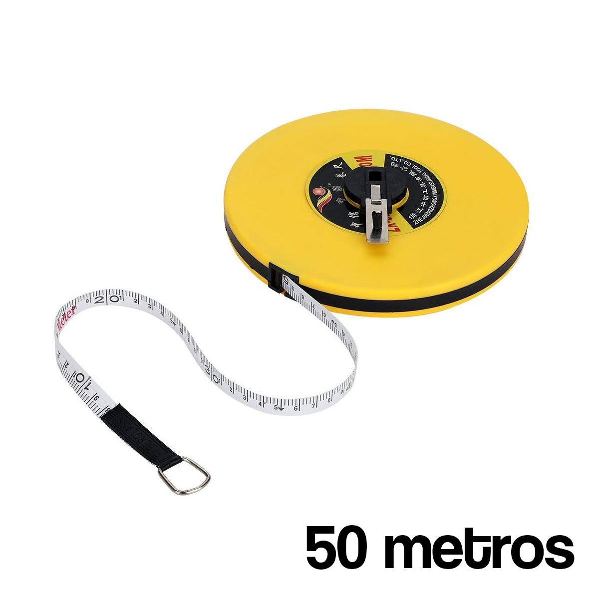 GENERICO - Decametro cinta métrica 50 metros giratorio lienza amarilla