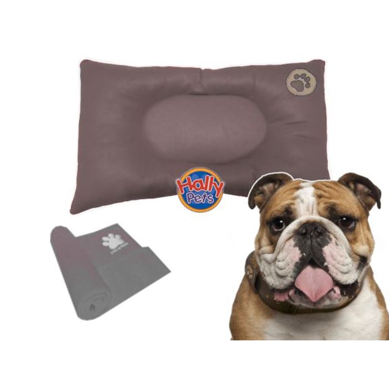 HALLY PET - Colchón Premium Grande Huella Bordada mas Cobija Grande Gris