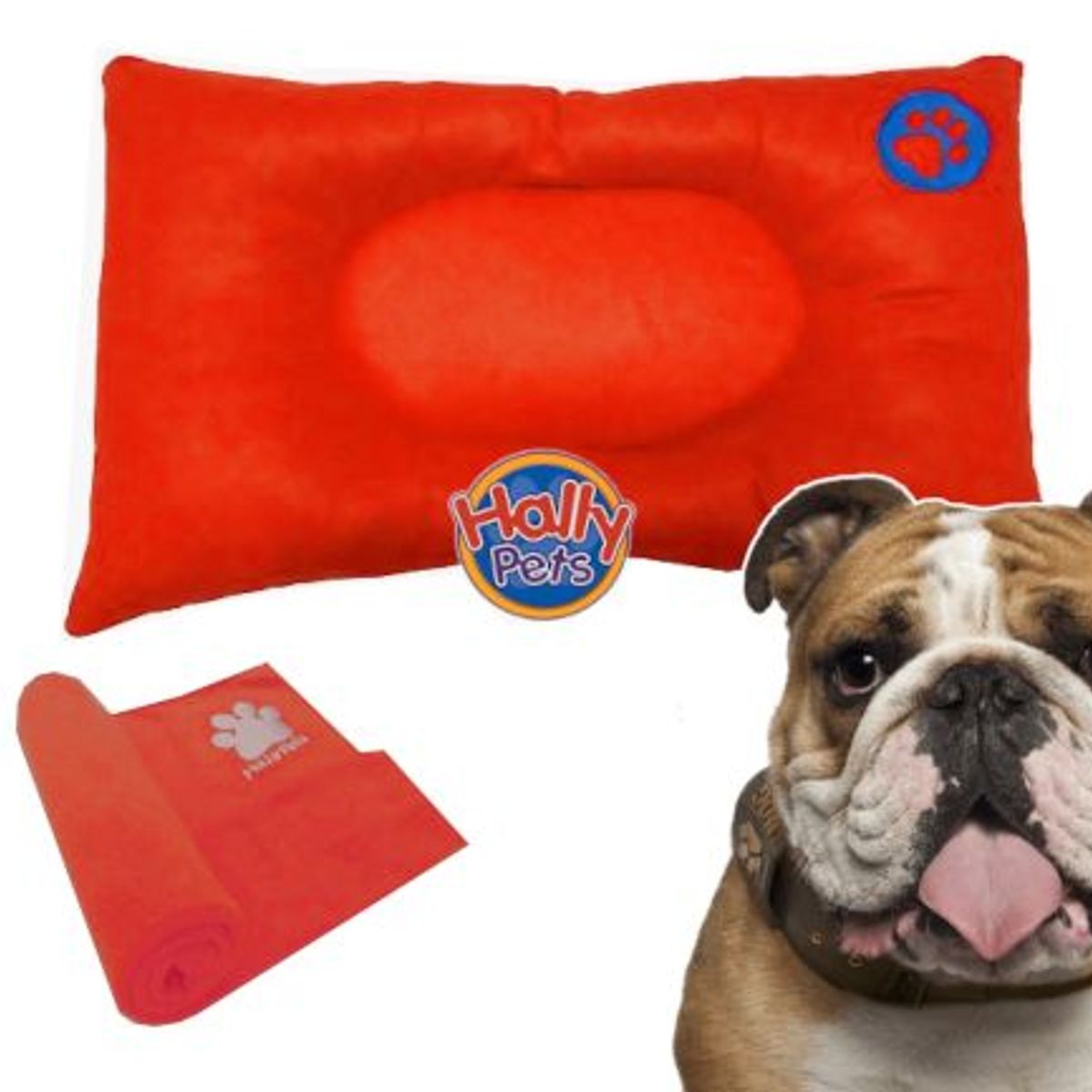 HALLY PET - Colchón Premium Grande Huella Bordada mas Cobija Grande Naranja