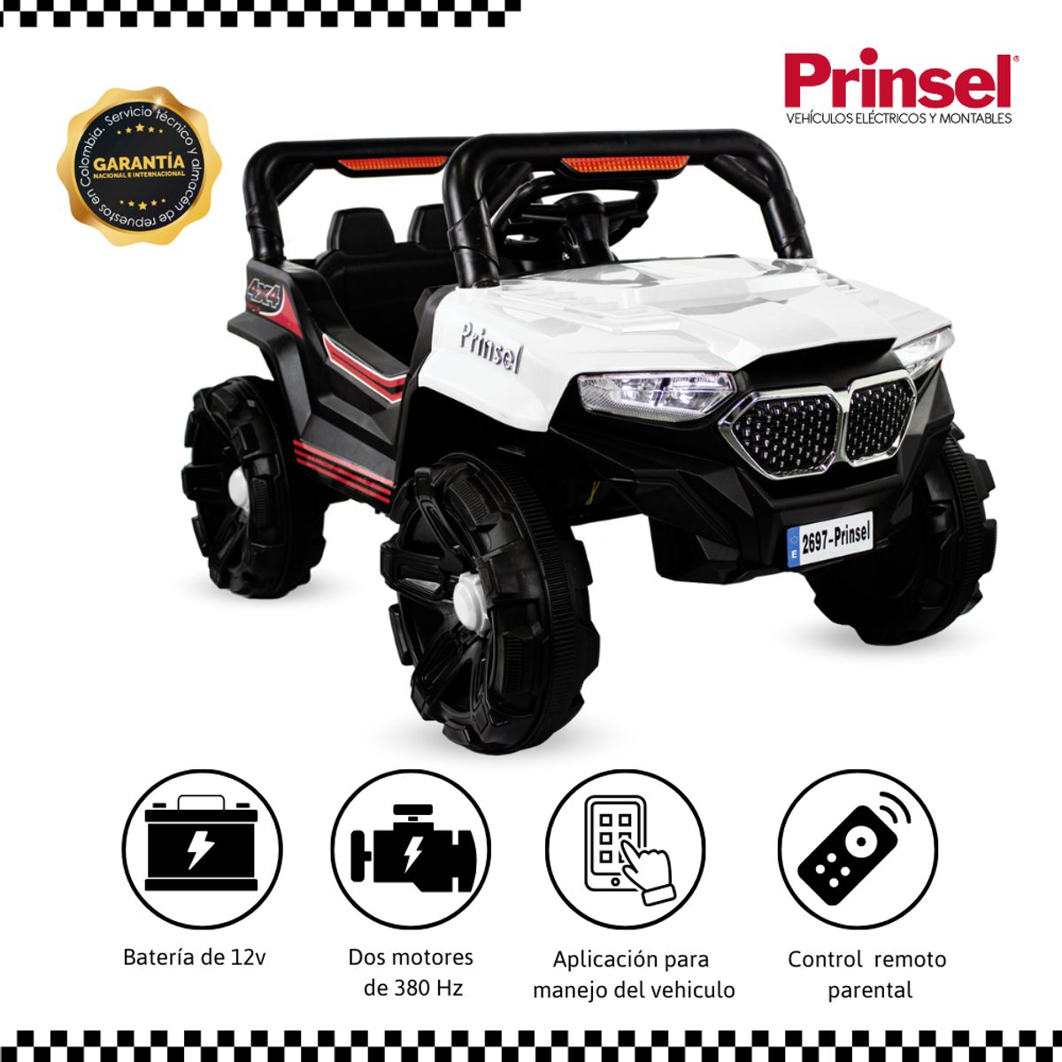 PRINSEL - Carro Electrico Niño Montable Off Road Blanco 12V