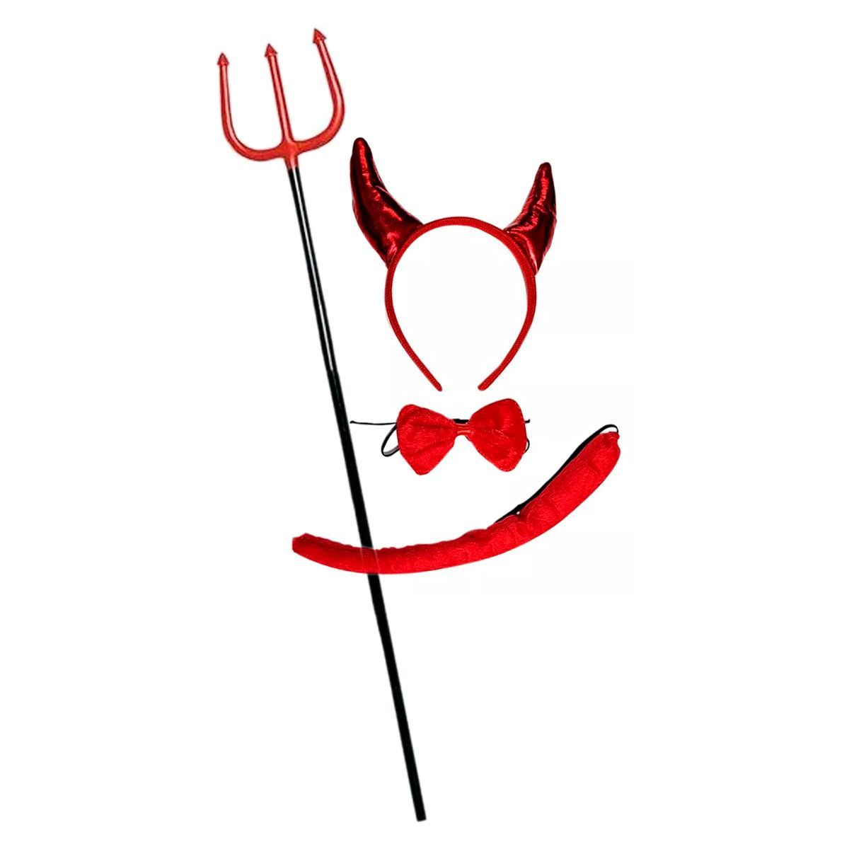 GENERICO - Diadema Cachos Diabla  Cola  Corbatin  Tridente Diablo Demonio Infierno Disfraz