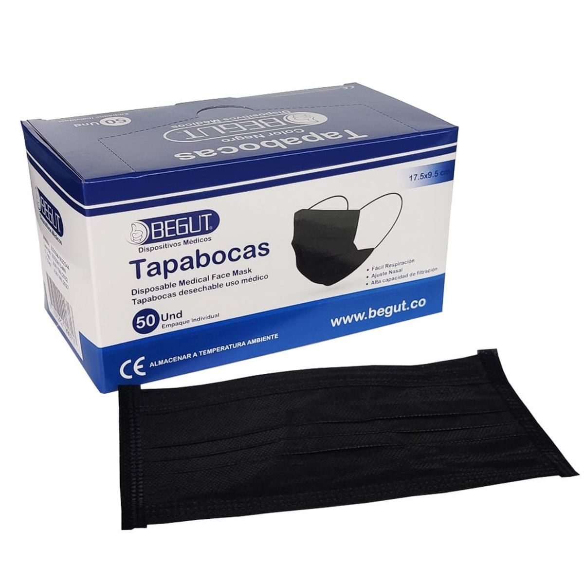 BEGUT - Tapabocas Begut Empaque Individual Negro X 50und