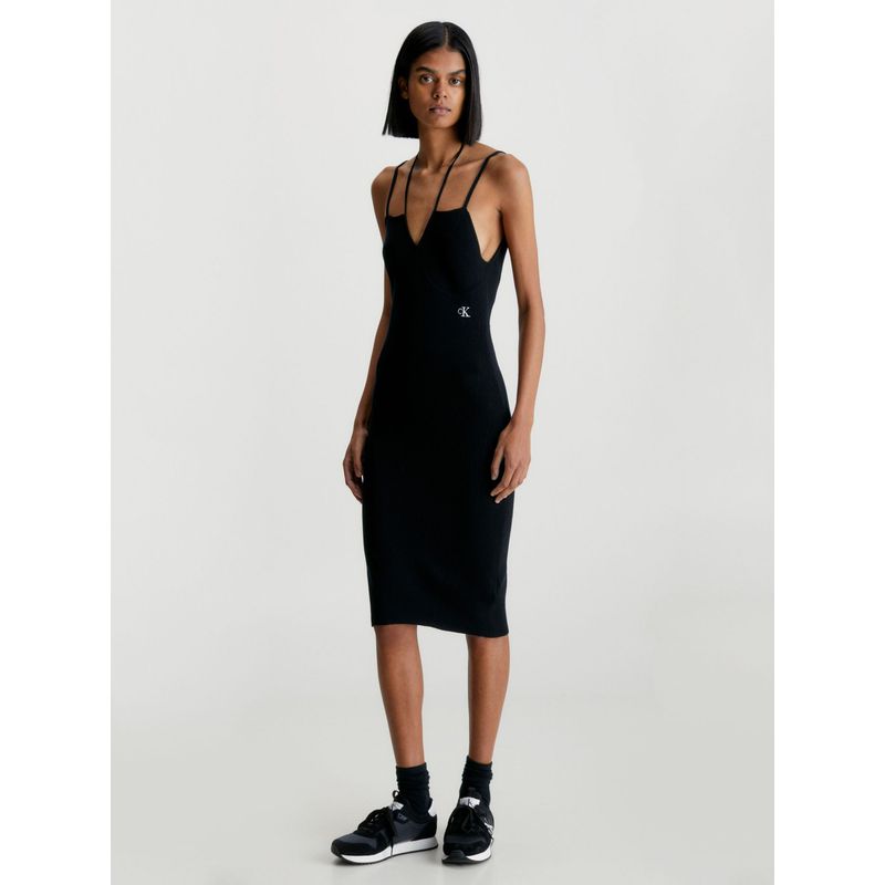 CALVIN KLEIN - Vestido Anudado Al Cuello De Algodón Orgánico Mujer Negro Calvin Klein