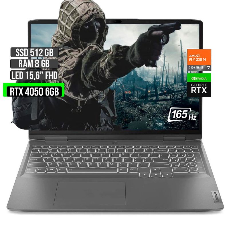 LENOVO - LENOVO LOQ AMD RYZEN 7-7840HS RTX 4050 6GB SSD 512GB RAM 8GB LED 15,6" FHD 165Hz