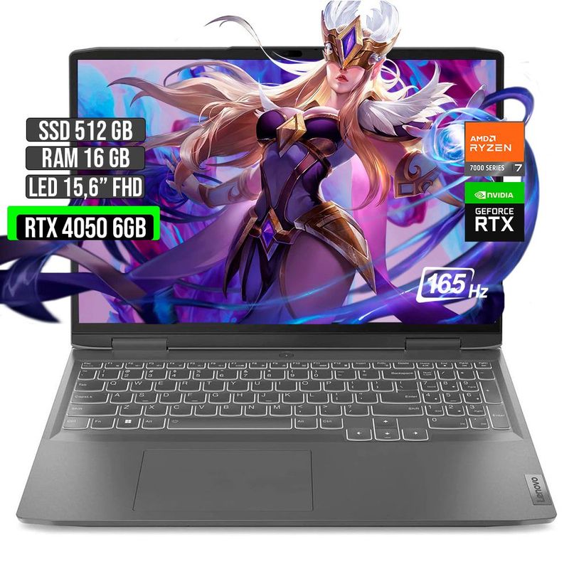 LENOVO - LENOVO LOQ AMD RYZEN 7-7840HS RTX 4050 6GB SSD 512GB RAM 16GB LED 15,6" FHD 165Hz