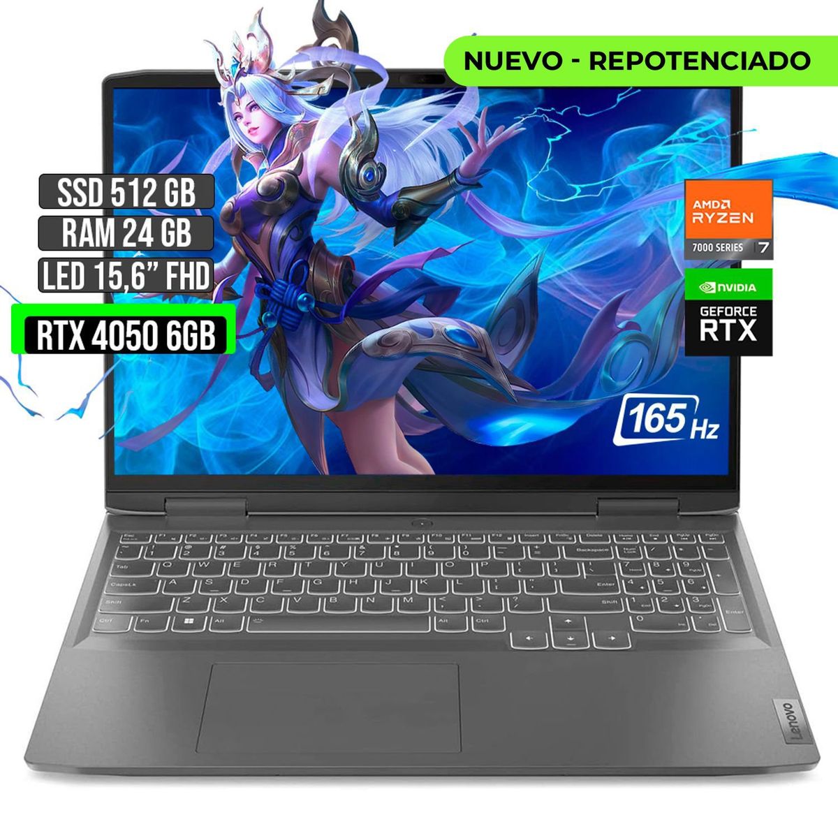 LENOVO - LENOVO LOQ AMD RYZEN 7-7840HS RTX 4050 6GB SSD 512GB RAM 24GB LED 15,6" FHD 165Hz