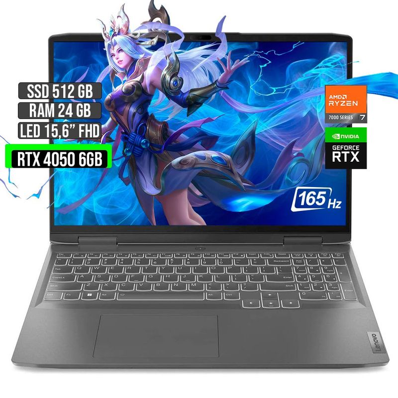 LENOVO - LENOVO LOQ AMD RYZEN 7-7840HS RTX 4050 6GB SSD 512GB RAM 24GB LED 15,6" FHD 165Hz