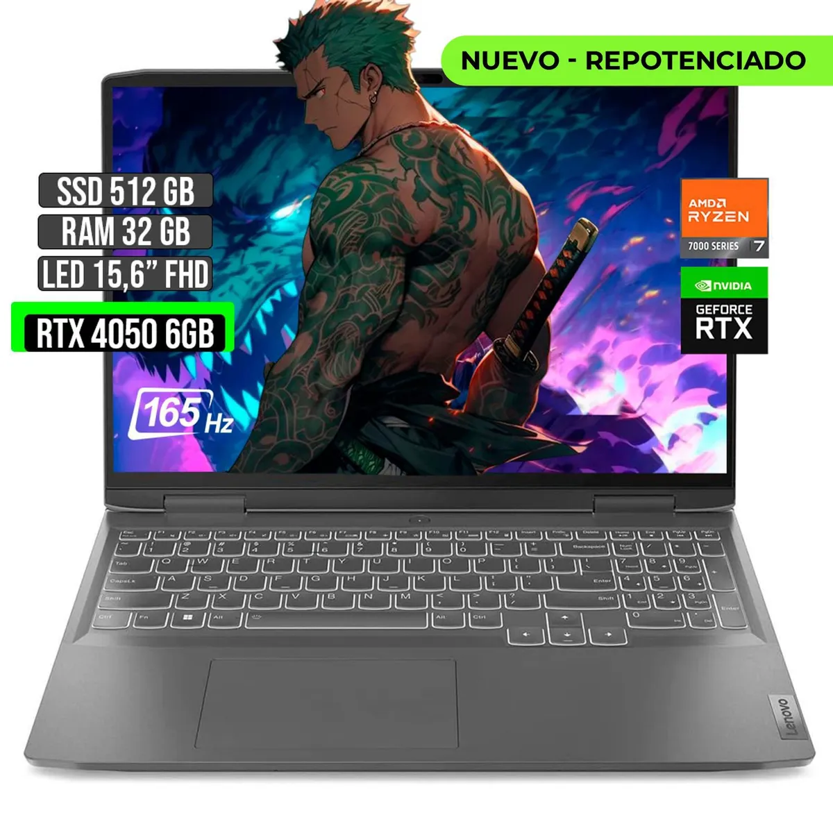 LENOVO - Portátil Lenovo AMD Ryzen 7 RTX 4050 32GB RAM 512GB SSD 15.6" FHD