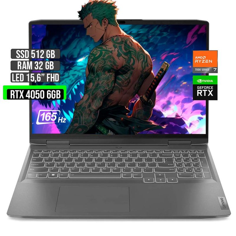 LENOVO - LENOVO LOQ AMD RYZEN 7-7840HS RTX 4050 6GB SSD 512GB RAM 32GB LED 15,6" FHD 165Hz