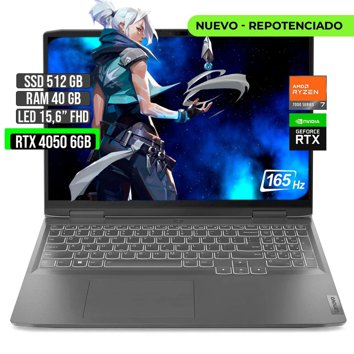 LENOVO - LENOVO LOQ AMD RYZEN 7-7840HS RTX 4050 6GB SSD 512GB RAM 40GB LED 15,6" FHD 165Hz
