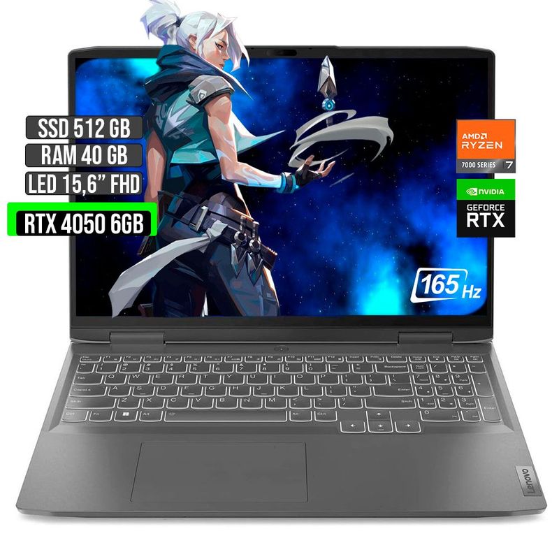 LENOVO - LENOVO LOQ AMD RYZEN 7-7840HS RTX 4050 6GB SSD 512GB RAM 40GB LED 15,6" FHD 165Hz
