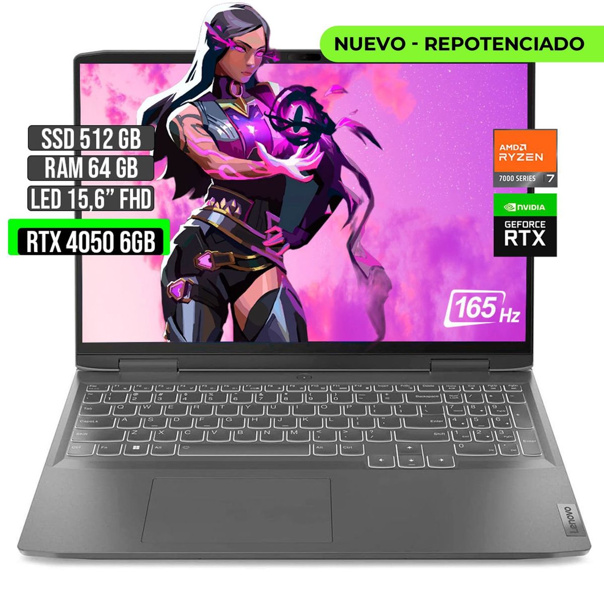 LENOVO - Portátil Lenovo AMD Ryzen 7 RTX 4050 6GB RAM 64GB 512GB 15,6" FHD