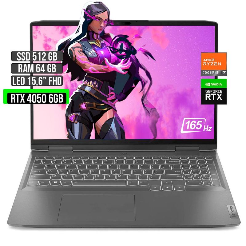 LENOVO - LENOVO LOQ AMD RYZEN 7-7840HS RTX 4050 6GB SSD 512GB RAM 64GB LED 15,6" FHD 165Hz