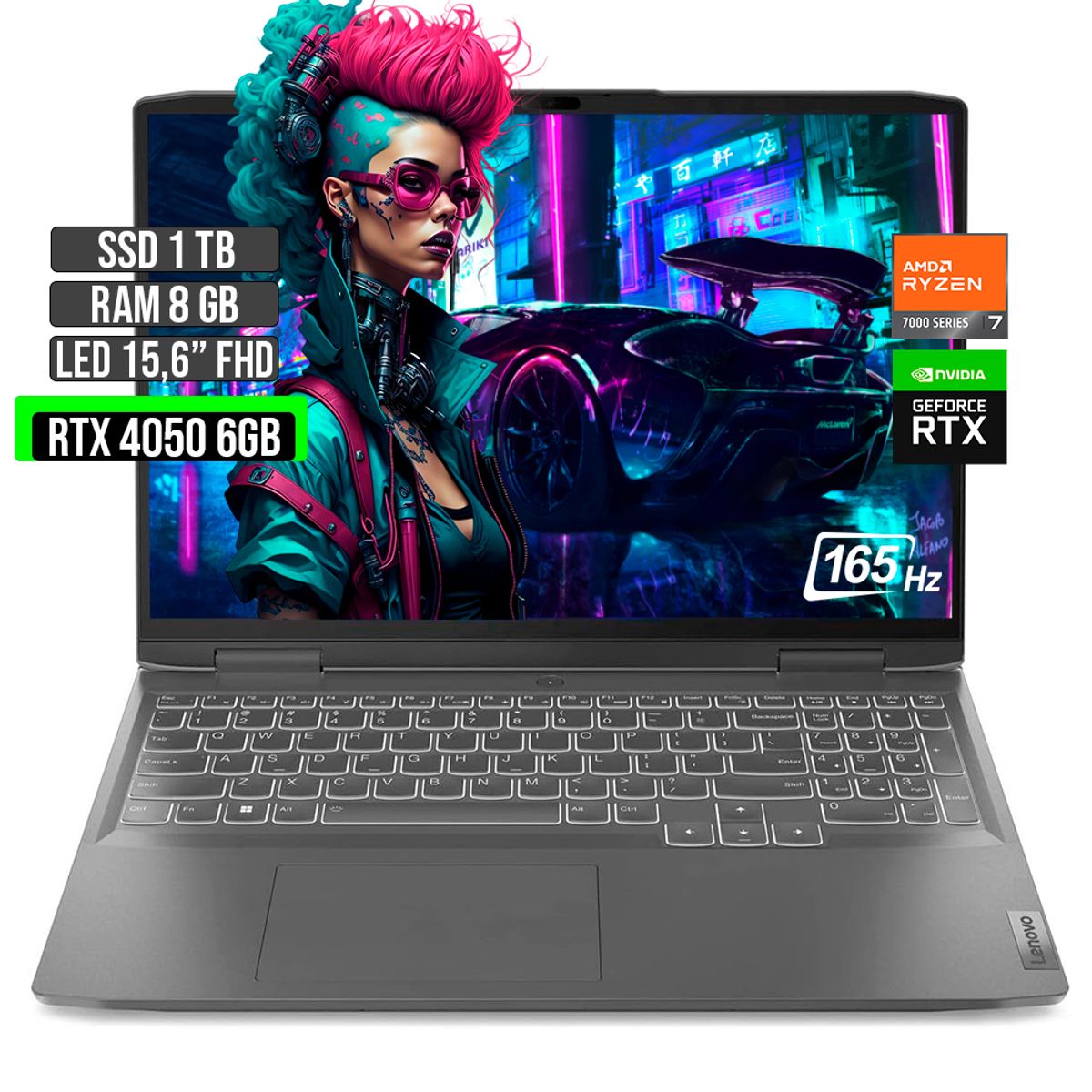 LENOVO - Portátil Lenovo AMD Ryzen 7 RTX 4050 1TB SSD 8GB RAM 15.6" FHD
