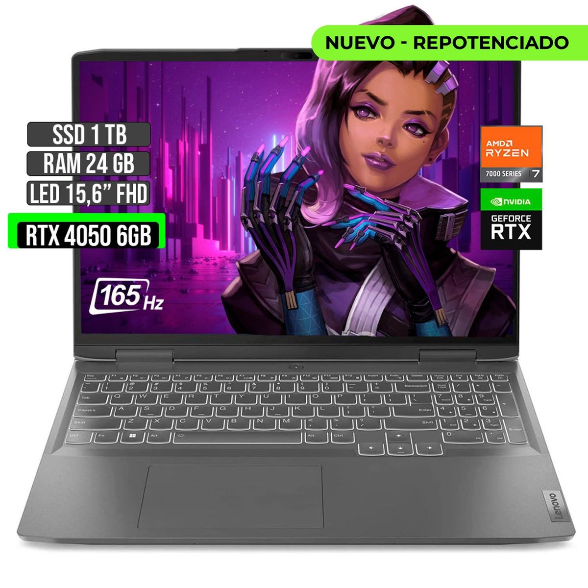 LENOVO - Portátil Lenovo AMD Ryzen 7 RTX 4050 24GB RAM 1TB SSD 15.6" FHD