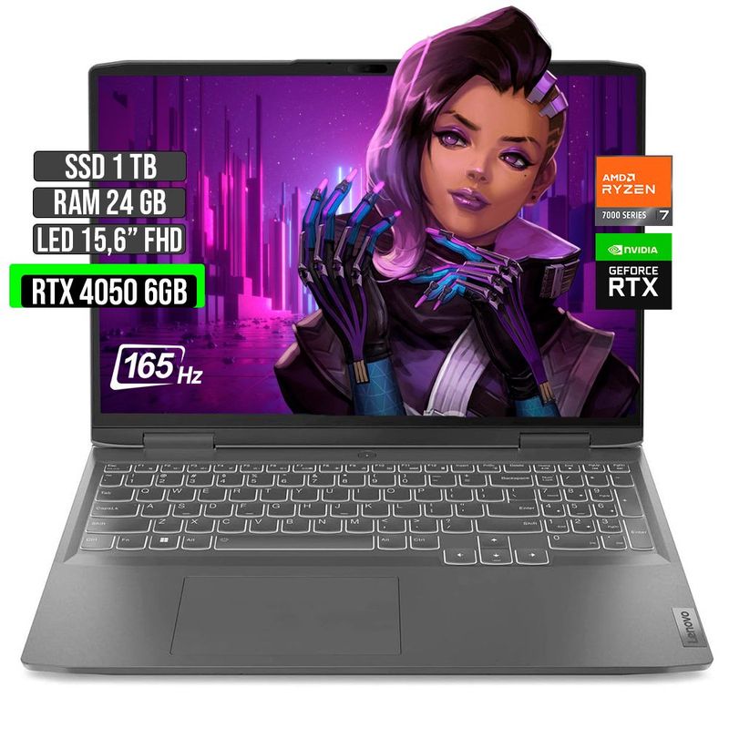 LENOVO - LENOVO LOQ AMD RYZEN 7-7840HS RTX 4050 6GB SSD 1TB RAM 24GB LED 15,6" FHD 165Hz