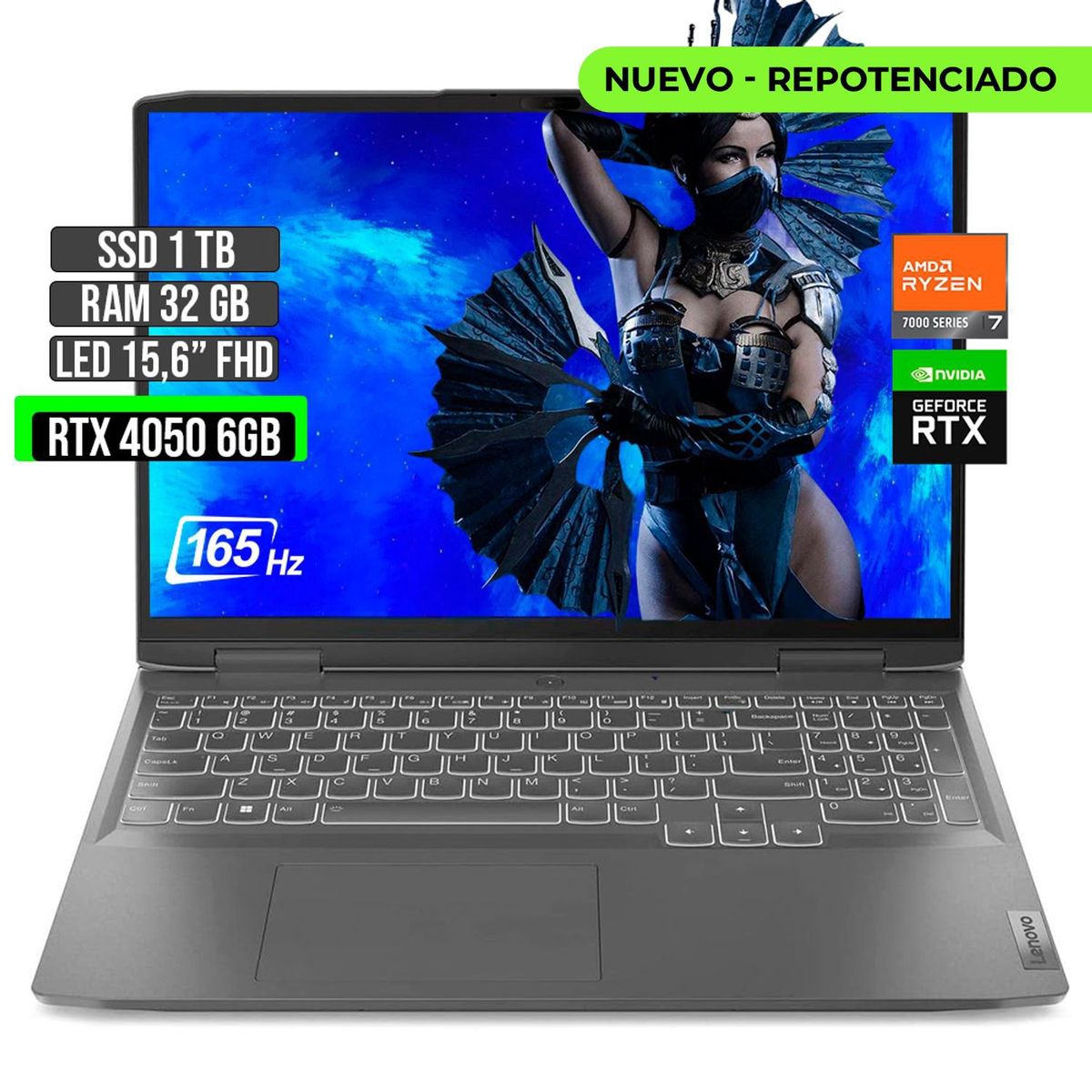 LENOVO - LENOVO LOQ AMD RYZEN 7-7840HS RTX 4050 6GB SSD 1TB RAM 32GB LED 15,6" FHD 165Hz