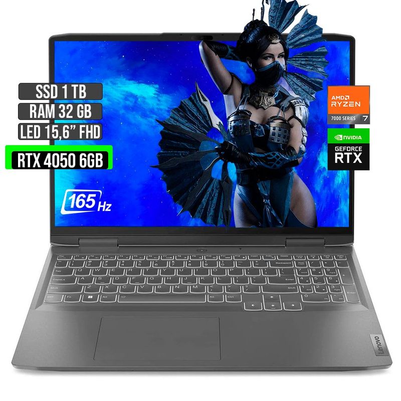LENOVO - LENOVO LOQ AMD RYZEN 7-7840HS RTX 4050 6GB SSD 1TB RAM 32GB LED 15,6" FHD 165Hz