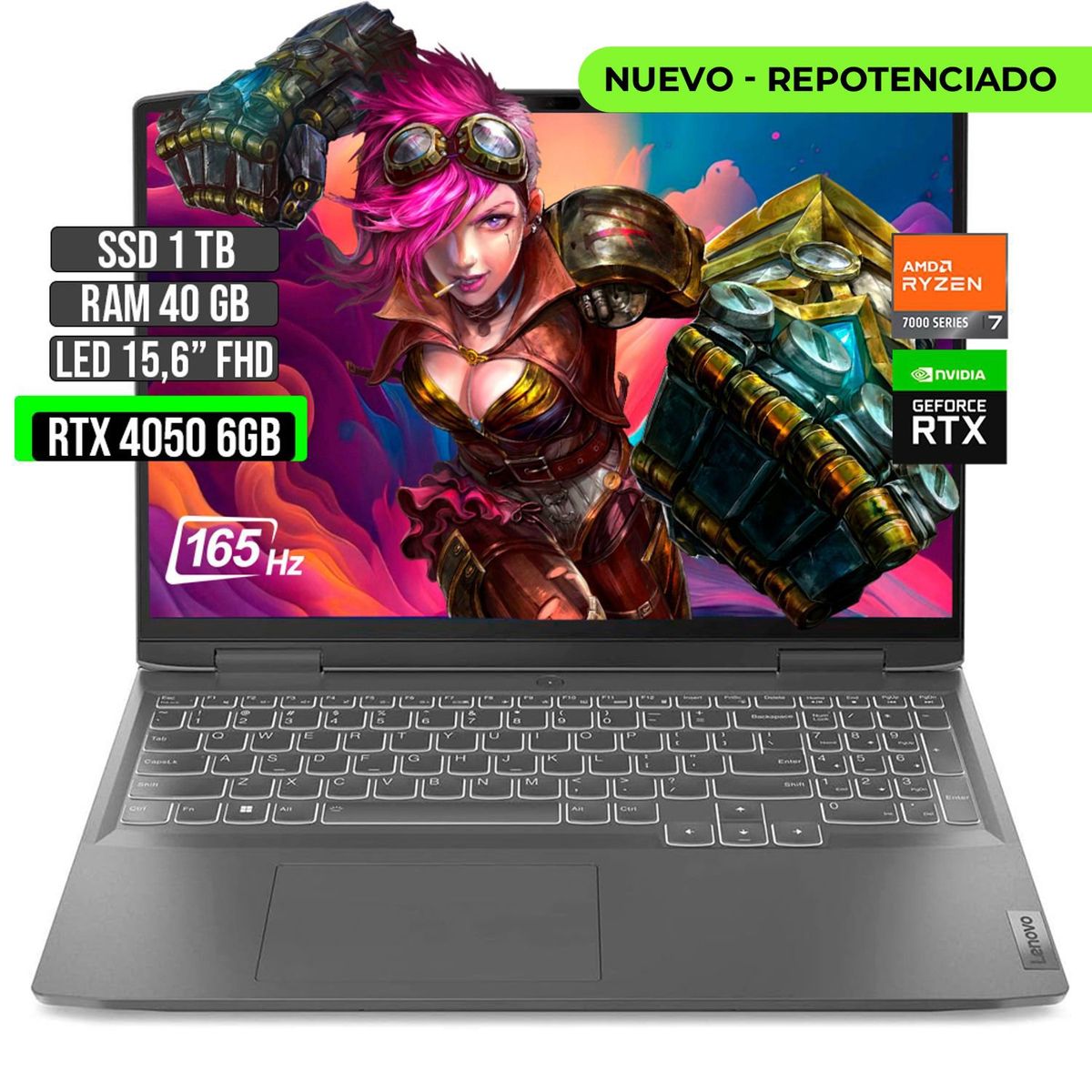 LENOVO - LENOVO LOQ AMD RYZEN 7-7840HS RTX 4050 6GB SSD 1TB RAM 40GB LED 15,6" FHD 165Hz