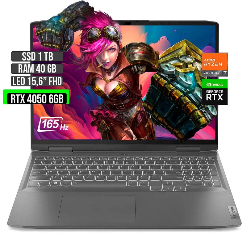 LENOVO - LENOVO LOQ AMD RYZEN 7-7840HS RTX 4050 6GB SSD 1TB RAM 40GB LED 15,6" FHD 165Hz