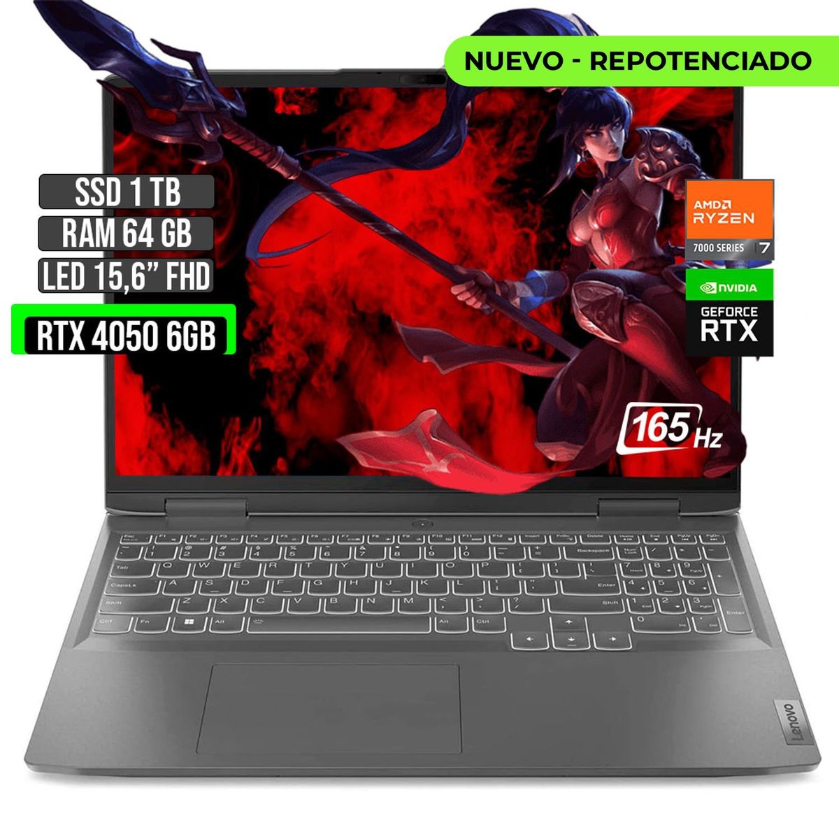 LENOVO - LENOVO LOQ AMD RYZEN 7-7840HS RTX 4050 6GB SSD 1TB RAM 64GB LED 15,6" FHD 165Hz