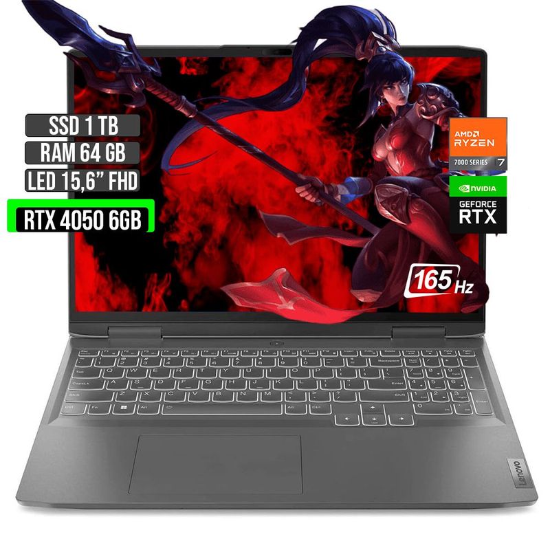 LENOVO - LENOVO LOQ AMD RYZEN 7-7840HS RTX 4050 6GB SSD 1TB RAM 64GB LED 15,6" FHD 165Hz