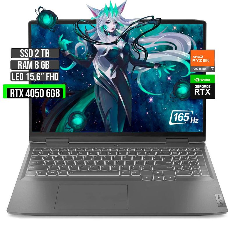 LENOVO - LENOVO LOQ AMD RYZEN 7-7840HS RTX 4050 6GB SSD 2TB RAM 8GB LED 15,6" FHD 165Hz