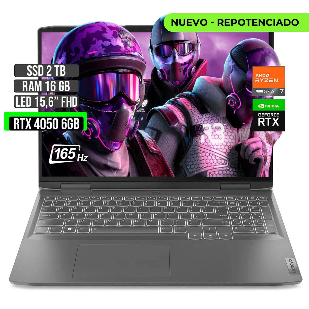 LENOVO - LENOVO LOQ AMD RYZEN 7-7840HS RTX 4050 6GB SSD 2TB RAM 16GB LED 15,6" FHD 165Hz