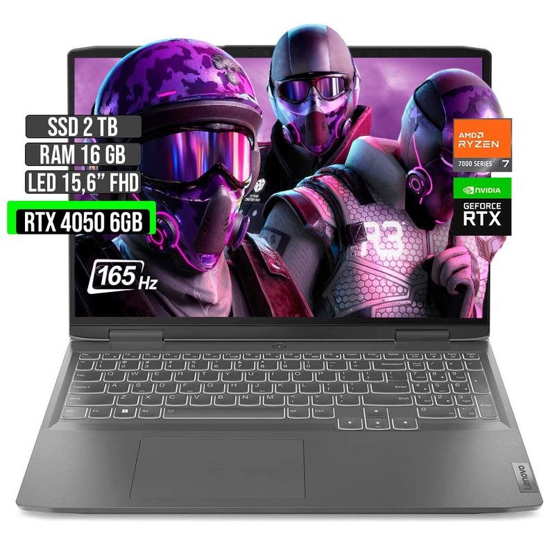 LENOVO - LENOVO LOQ AMD RYZEN 7-7840HS RTX 4050 6GB SSD 2TB RAM 16GB LED 15,6" FHD 165Hz