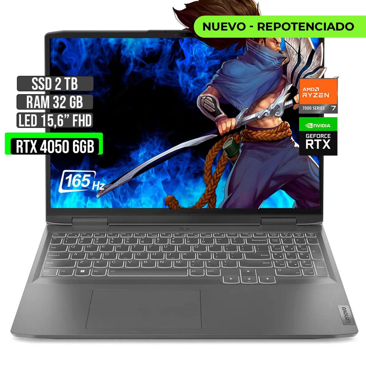 LENOVO - LENOVO LOQ AMD RYZEN 7-7840HS RTX 4050 6GB SSD 2TB RAM 32GB LED 15,6" FHD 165Hz