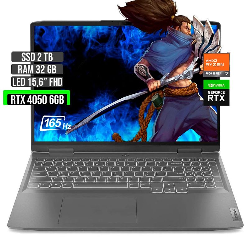 LENOVO - LENOVO LOQ AMD RYZEN 7-7840HS RTX 4050 6GB SSD 2TB RAM 32GB LED 15,6" FHD 165Hz
