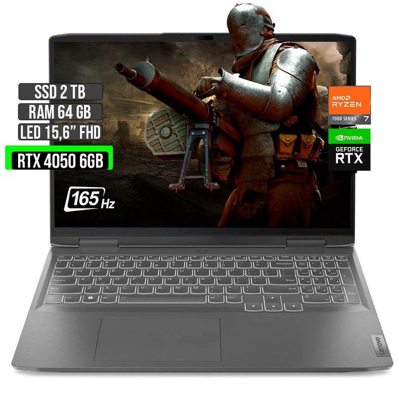 LENOVO - LENOVO LOQ AMD RYZEN 7-7840HS RTX 4050 6GB SSD 2TB RAM 64GB LED 15,6" FHD 165Hz