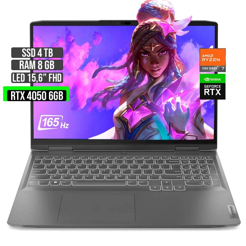 LENOVO - LENOVO LOQ AMD RYZEN 7-7840HS RTX 4050 6GB SSD 4TB RAM 8GB LED 15,6" FHD 165Hz