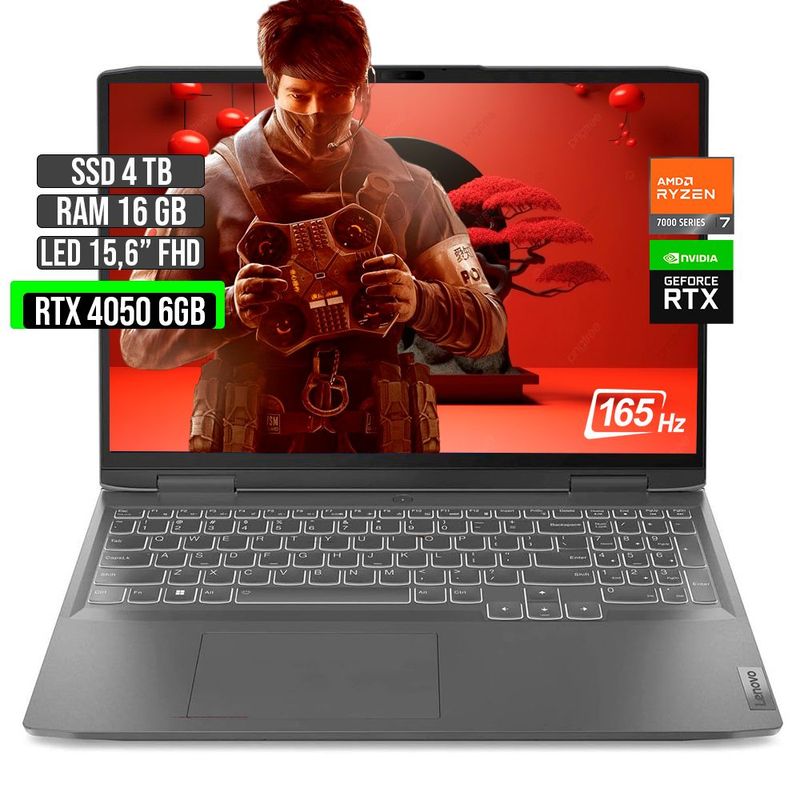 LENOVO - LENOVO LOQ AMD RYZEN 7-7840HS RTX 4050 6GB SSD 4TB RAM 16GB LED 15,6" FHD 165Hz