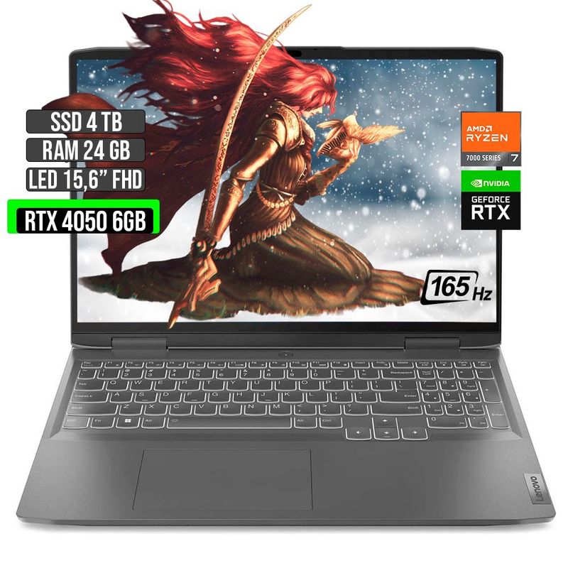 LENOVO - LENOVO LOQ AMD RYZEN 7-7840HS RTX 4050 6GB SSD 4TB RAM 24GB LED 15,6" FHD 165Hz